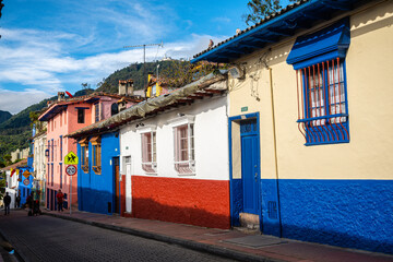 colorful street of la candelaria district in bogota, colombia