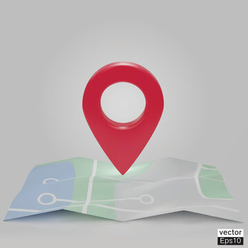 Red map pointer Isolated on white background. Map with a red location pin or navigation. 3D Locator mark of map pointer, symbol, position. 3D vector illustration.