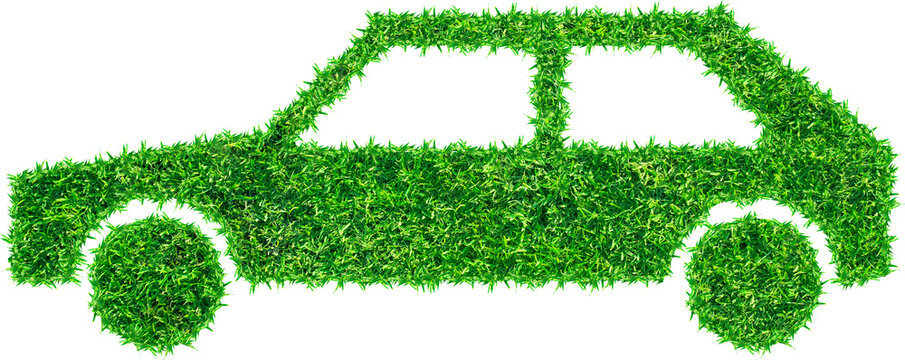 Green Car Symbol From Grass, Isolated Clipping Paths For Design Work Empty Free Space