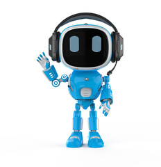 3d rendering blue robotic assistant or artificial intelligence robot with headset 