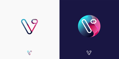 Letter V in futuristic, sophisticated and techy style. A simple but eye-catching logo, that is very suitable for technology companies such as cryptocurrencies, internet, computers, AI - obrazy, fototapety, plakaty