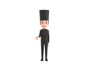 Chef In Black Uniform character giving a helping hand in 3d rendering.