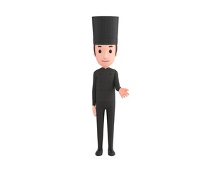 Chef In Black Uniform character giving his hand in 3d rendering.