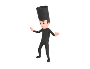 Chef In Black Uniform character surprise and shocked in 3d rendering.
