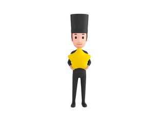 Chef In Black Uniform character holding star in 3d rendering.