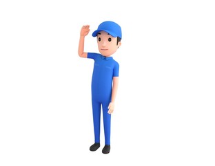 Mechanic character saluting in 3d rendering.