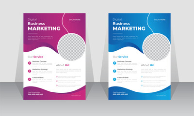 Modern corporate digital marketing flyer design template, business flyer layout editable vector, A4 size company leaflet, poster design