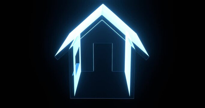 3D Animation of a House Hologram Spinning on Black Background