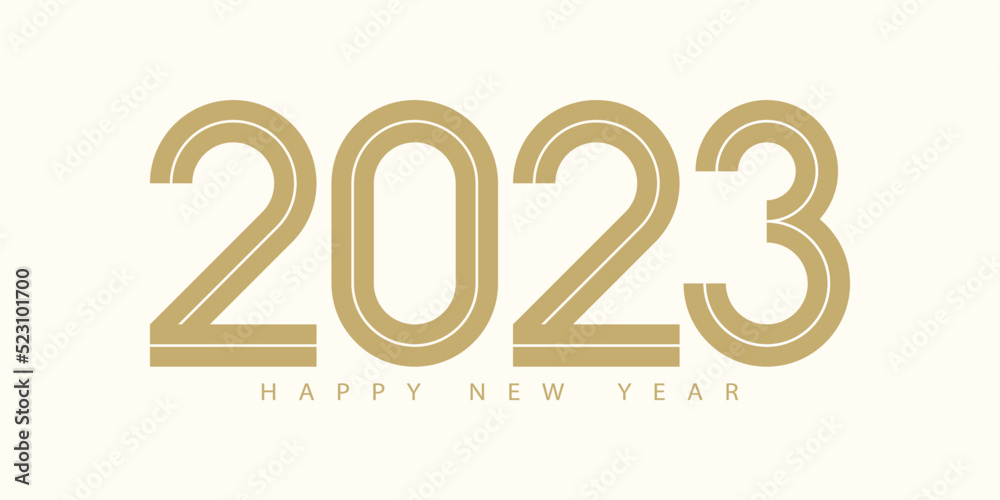 Poster 2023 happy new year. 2023 modern text vector luxury design gold color.