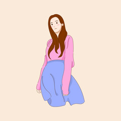 Beautiful Character Pose in Fashion Model Illustration