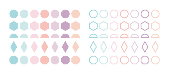 Set of colorful, abstract, geometric shaped point decoration sticker icons.