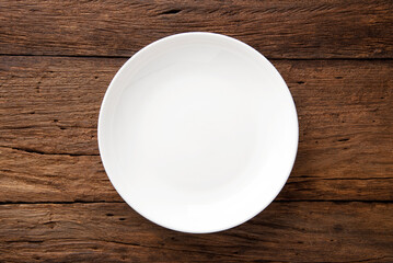 empty plate on wooden table background.