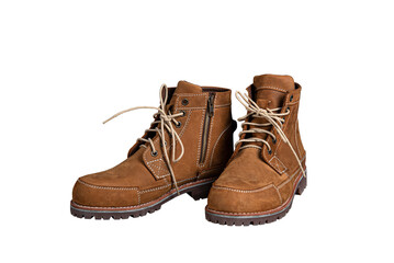 pair of old work shoes isolated on white background