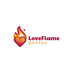 Vector Logo Illustration Love Flame Simple Mascot Style.