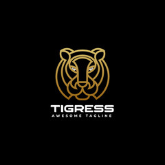Vector Logo Illustration Tiger Gradient Line Art Style.