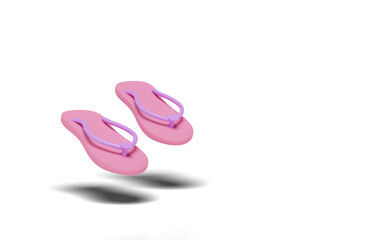 pink beach sandals or home slipper, flip flops isolated. concept 3d illustration or 3d render