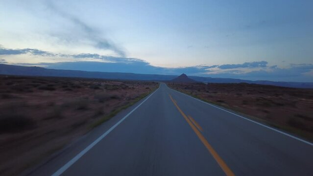 Driving Plate Utah Desert Highway 261 Southbound Evening Multicam Set 07 Rear View Southwest USA