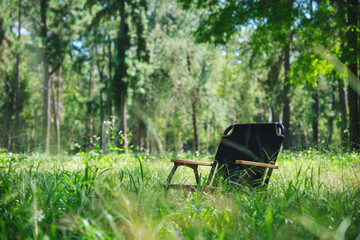 Folding camping chair in the park