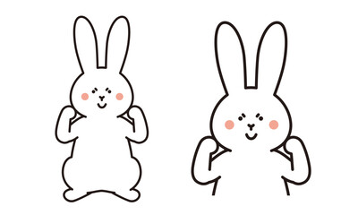 ガッツポーズをしている兎のイラスト素材。
