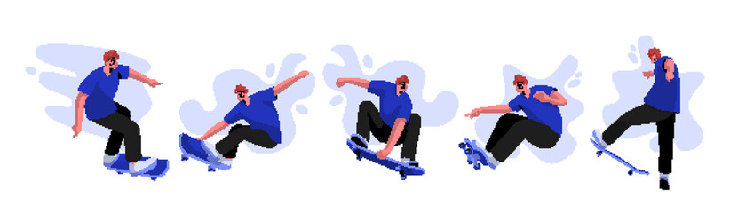 Set of funny skateboard flat character illustration