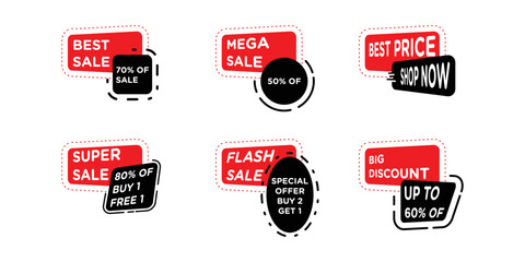 collection of sales advertising labels, special prices, big discounts and sales events