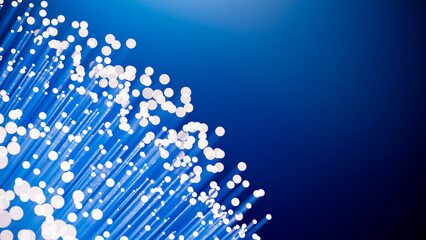 Fiber optics in blue, close up with bokeh.blurred light fiber optic for background and wallpaper.