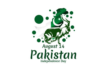 August 14, Happy Pakistan Independence Day vector illustration. Suitable for greeting card, poster and banner