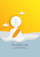 Buddha meditates vector illustration background - Magha Puja, Asanha Puja, Vesak Puja Day, Thailand culture