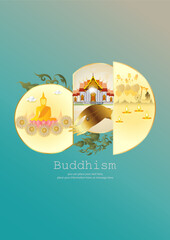 Thailand Culture concept for poster or banner. Vesak day Buddhists happy buddha day vector illustration