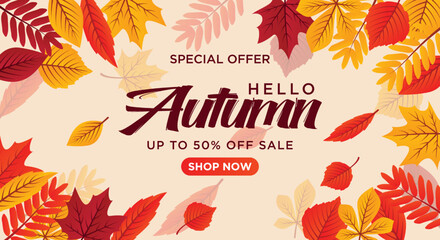 Autumn sale background layout decorate with leaves for shopping sale or promo poster and frame leaflet or web banner.