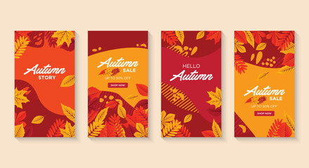 Set of autumn social media stories template. Colorful banners with autumn illustrations.