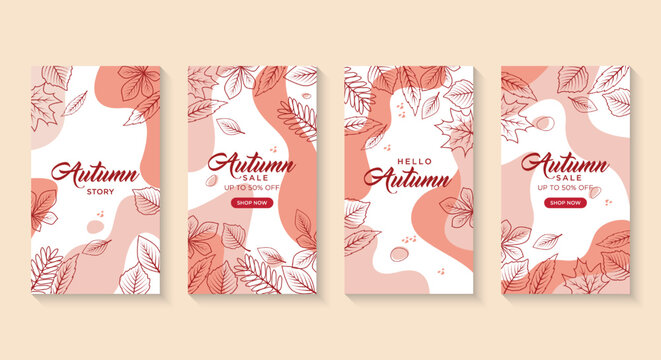 Autumn seasonals postes with autumn leaves and floral elements in fall colors.Autumn greetings cards perfect for prints,flyers,banners,invitations,promotions and more.