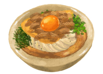 Beef udon noodle soup Japanese food illustration  hand drawing art