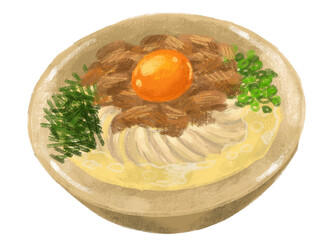 Beef udon noodle soup Japanese food illustration  hand drawing art