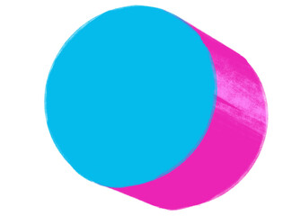 Neon pink futuristic circle cylinder banner text box geometric perspective 3D style hand draw illustration