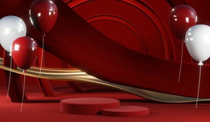 3D rendering of blank product background for cream cosmetics Modern red podium background