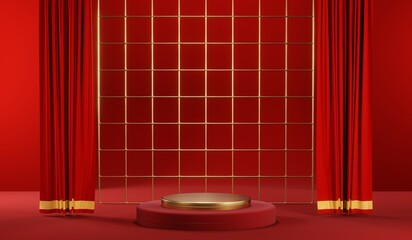 3D rendering of blank product background for cream cosmetics Modern red podium background