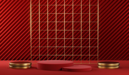 3D rendering of blank product background for cream cosmetics Modern red podium background