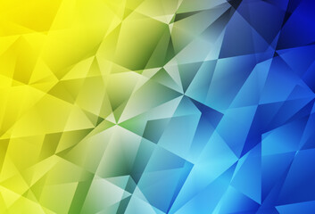 Light Blue, Yellow vector shining triangular backdrop.