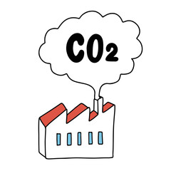CO2を排出する工場の手描きイラスト