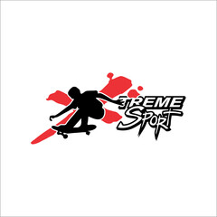 vector of a man playing a skateboard decorated with the words "x treme sport"