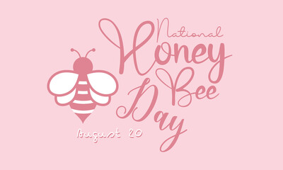 National honey bee day calligraphic banner design on isolated background. Script lettering banner, poster, card concept idea. Shiny awareness vector template.