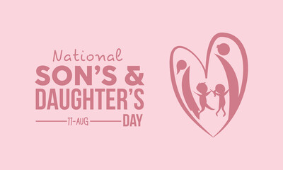 National Son’s and Daughter’s Day calligraphic banner design on isolated background. Script lettering banner, poster, card concept idea. Shiny awareness vector template.
