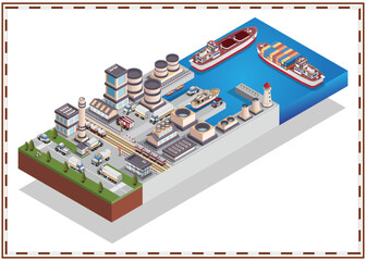 Sea industrial port. Isometric. Isolated on white background. Vector illustration.