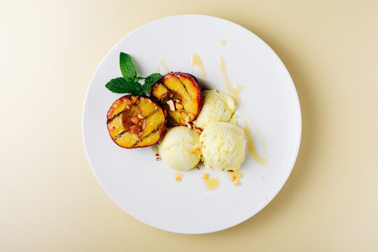 Grilled Peaches And Ice Cream.