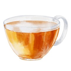 Glass cup of tea on white background. Food illustration.