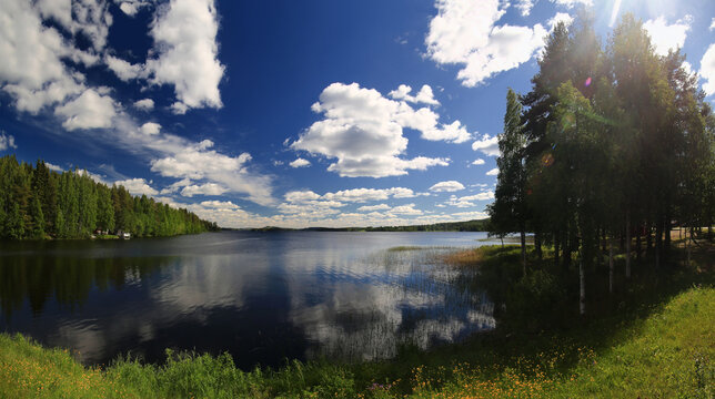 Summerly view over the lake Norsjon in northern Sweden