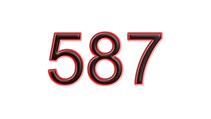 red 587 number 3d effect white background