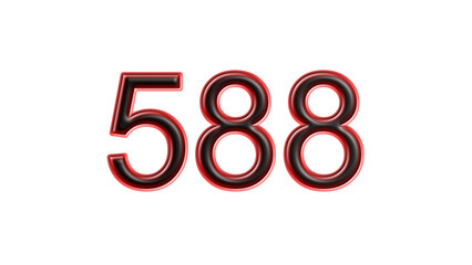 red 588 number 3d effect white background