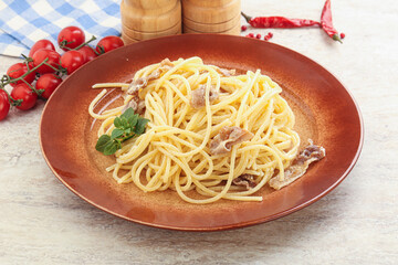 Spaghetti carbonara pasta with bacon